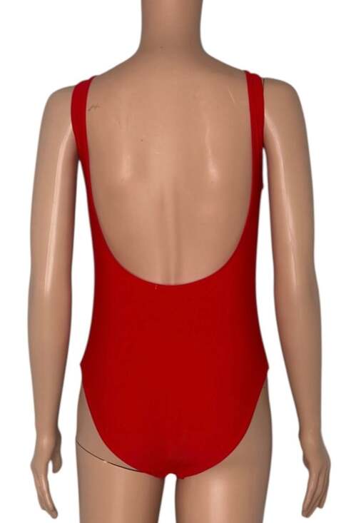 Classic Red Scoop Neck Low Back One Piece Swimsuit - Picture 2 of 2